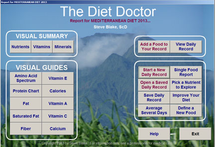 The home page now has a "One Food" button to evaluate 2200 calories of one food. From the Diet Doctor, software for analyzing nutrition in diets by Steve Blake 